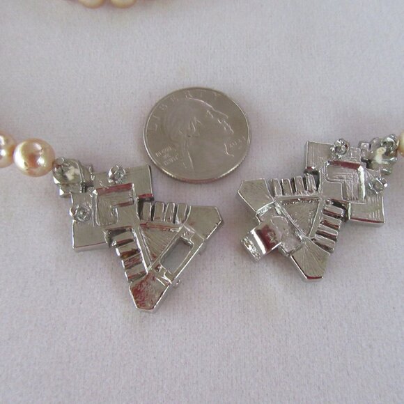 Vintage Art Deco Revival faux champagne pearl & rhinestone necklace & earrings - Picture 8 of 14